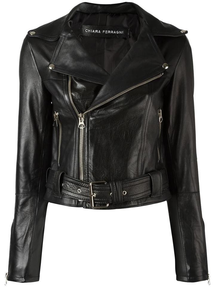 Chiara Ferragni 'flirting' Biker Jacket, Women's, Size: Medium, Black, Leather
