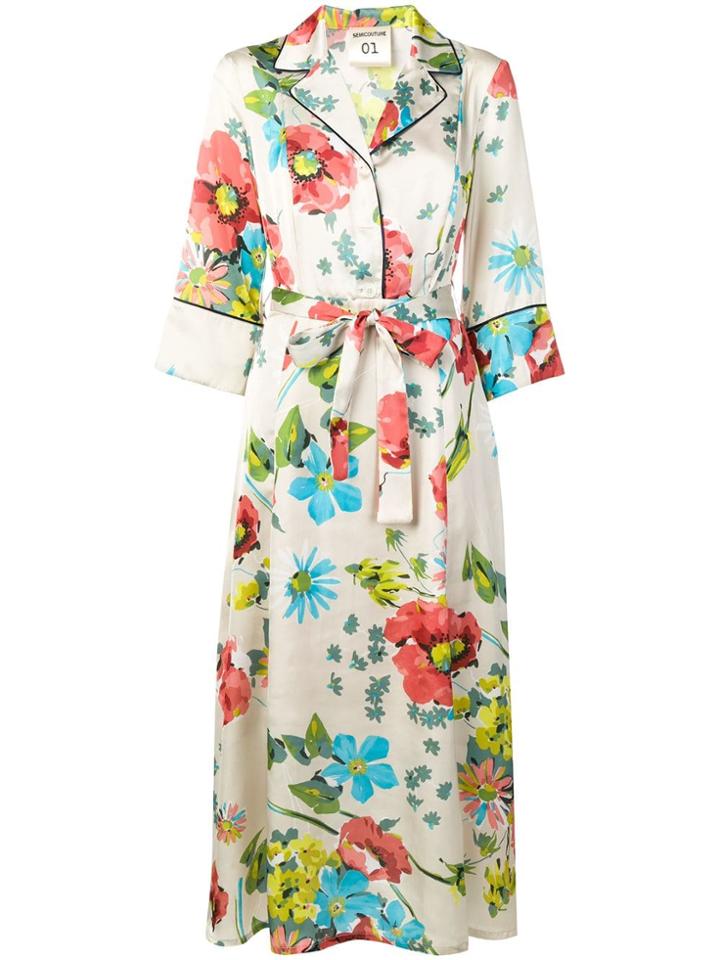 Semicouture Floral Wrap Dress - Neutrals