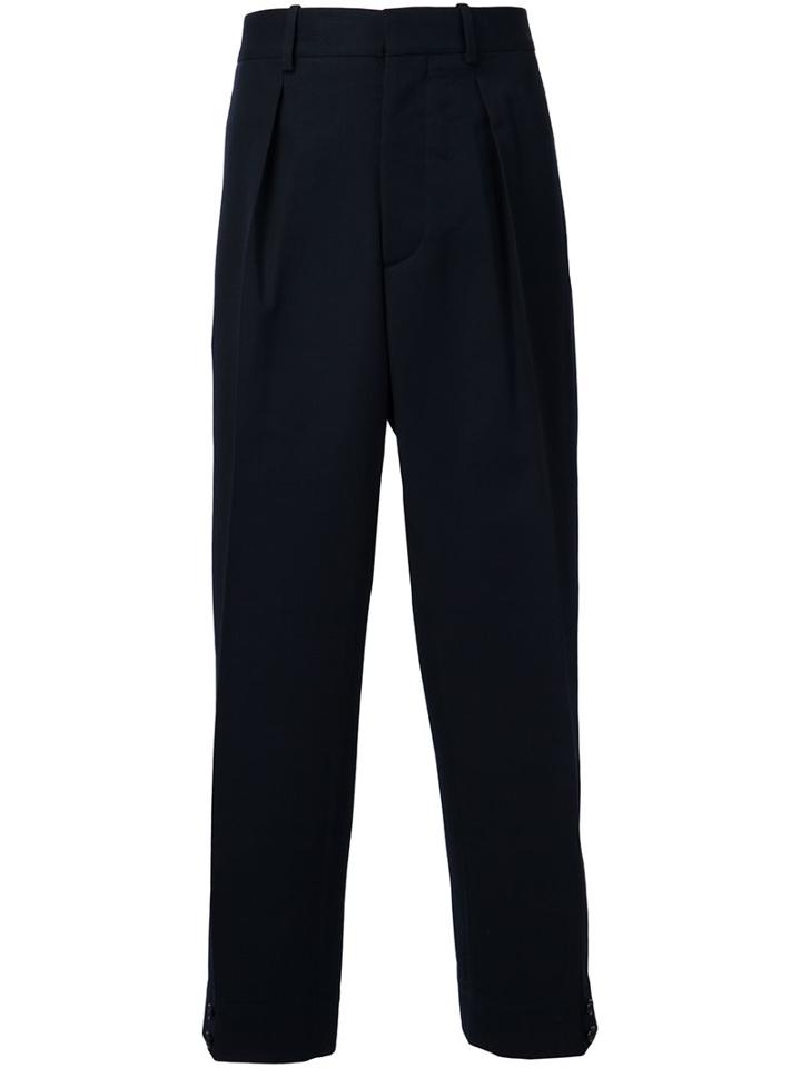 Marni Front Pleat Trousers, Men's, Size: 52, Blue, Cotton/polyamide/virgin Wool