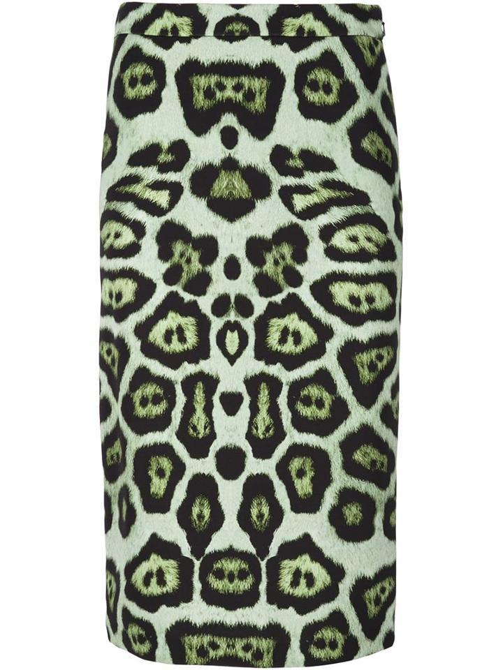 Givenchy Leopard Print Pencil Skirt, Women's, Size: 40, Green, Silk/acetate/spandex/elastane/viscose