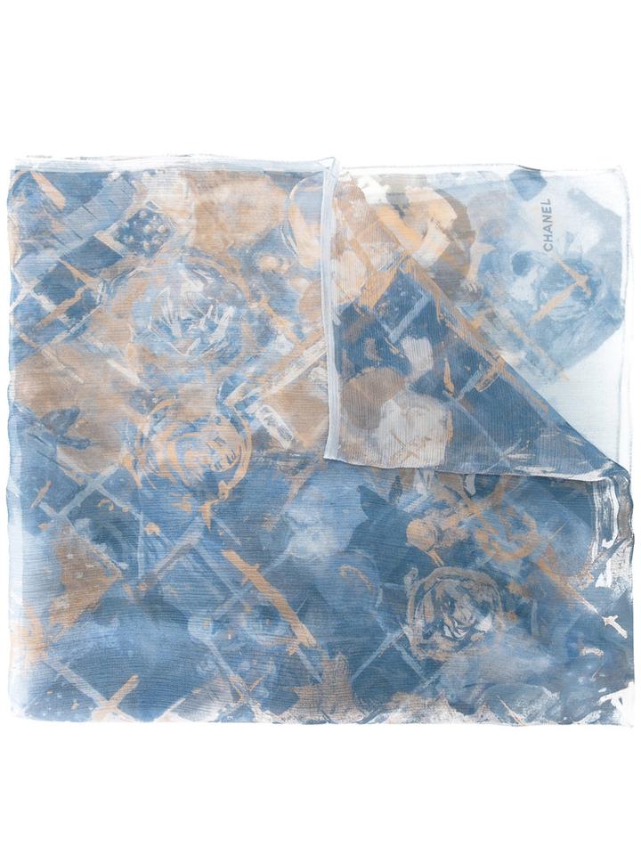 Chanel Vintage Rose Print Scarf, Women's, Blue