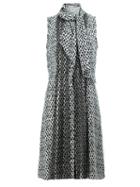 Oscar De La Renta Tied Neck Flared Dress, Women's, Size: 8, Black, Silk