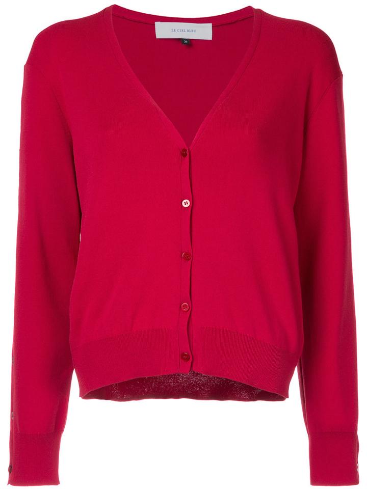 Le Ciel Bleu - Button Detail Cardigan - Women - Polyester/rayon - 36, Red, Polyester/rayon