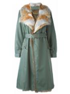 Mr & Mrs Italy Neck Trim Mid-length Belted Coat, Women's, Size: 40, Green, Polyamide/polyurethane/rabbit Fur/coyote Fur