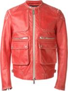 Dsquared2 Distressed Jacket, Men's, Size: 50, Red, Calf Leather/polyester/cotton
