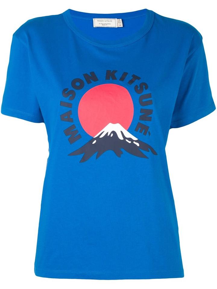 Maison Kitsuné 'mont Fuji' T-shirt, Women's, Size: Large, Blue, Cotton
