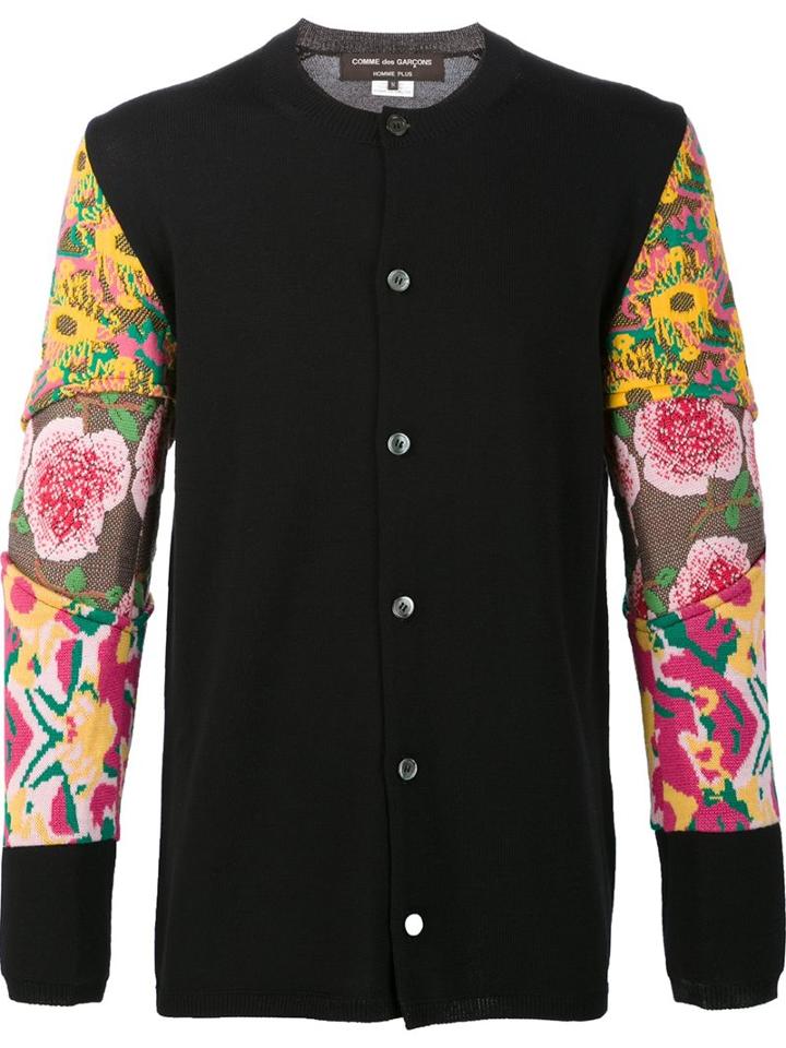 Comme Des Garçons Homme Plus Floral Sleeve Cardigan, Men's, Size: Medium, Black, Wool