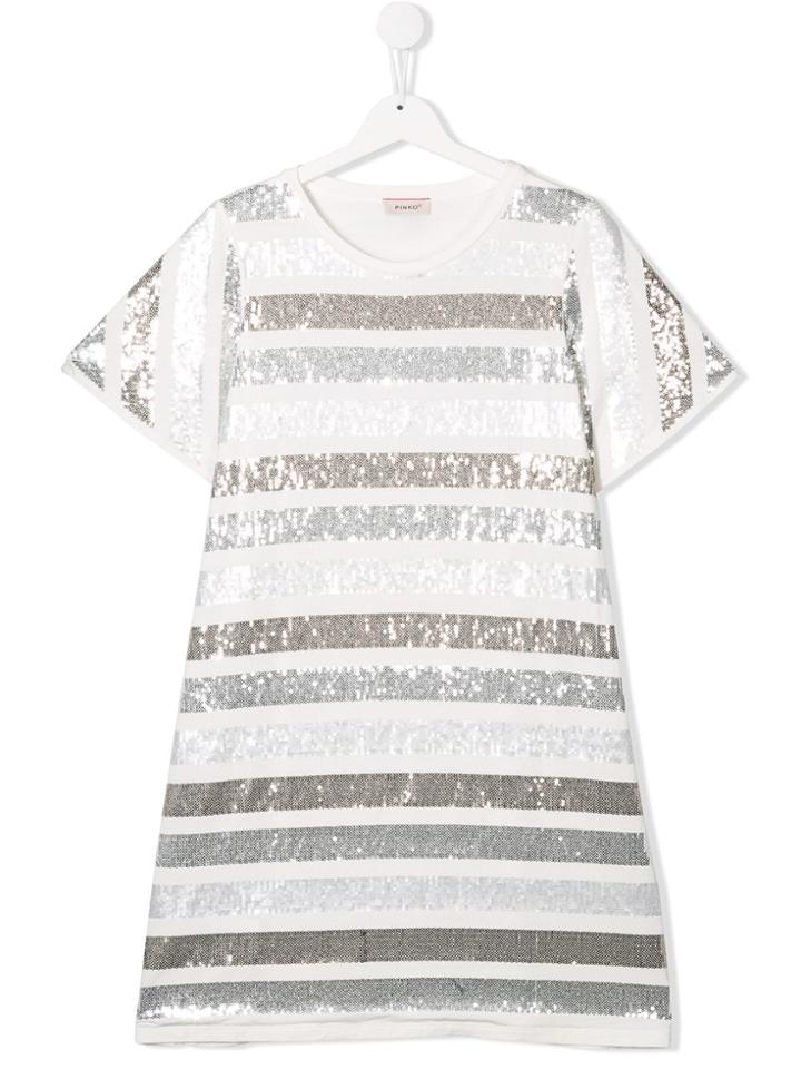 Pinko Kids Sequin Embroidered Dress - White