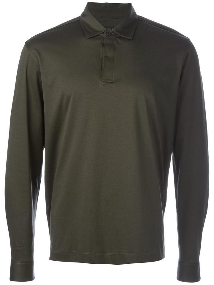 Z Zegna Long Sleeve Polo Shirt, Men's, Size: Xl, Green, Cotton