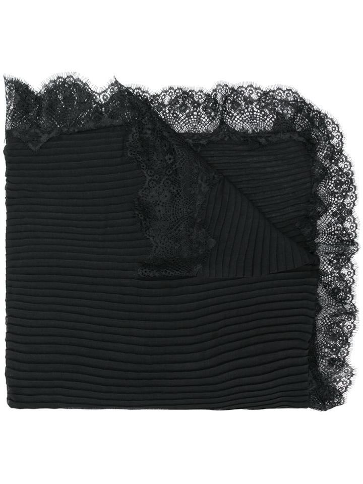 Twin-set Lace Trim Ribbed Scarf - Black