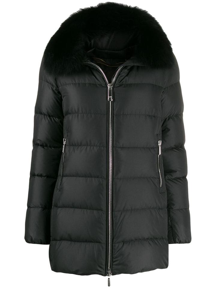 Moorer Fur Collar Coat - Black