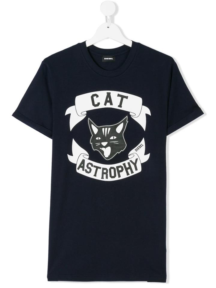 Diesel Kids Cat Astrophy Print T-shirt - Blue