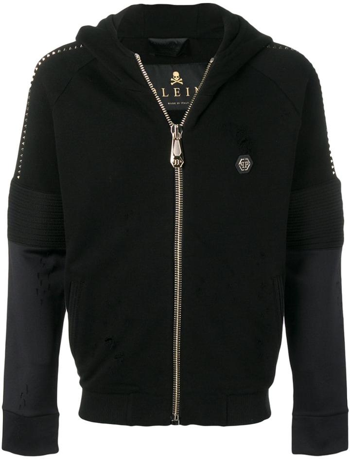 Philipp Plein Rockstud Detail Zipped Hoodie - Black