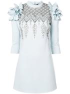 Elisabetta Franchi Ruffled Shoulders Embellished Dress - Blue