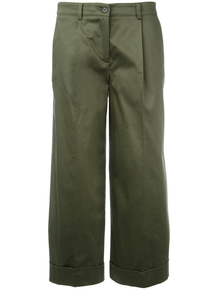 P.a.r.o.s.h. - Straight Cropped Trousers - Women - Cotton/spandex/elastane - M, Women's, Green, Cotton/spandex/elastane