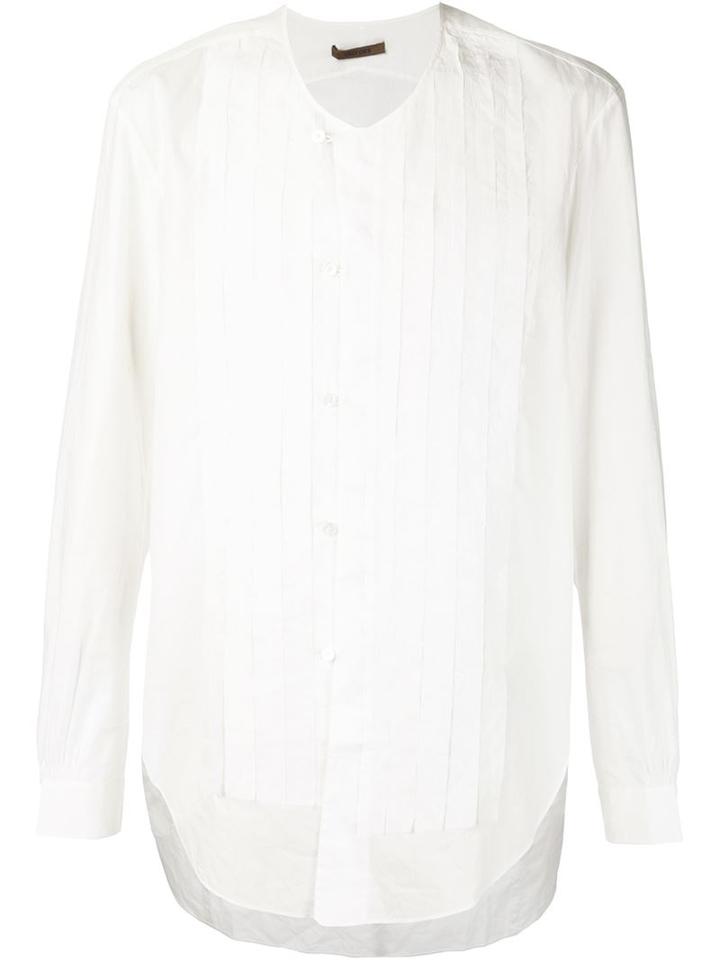 Ziggy Chen Pleated Bib Collarless Shirt