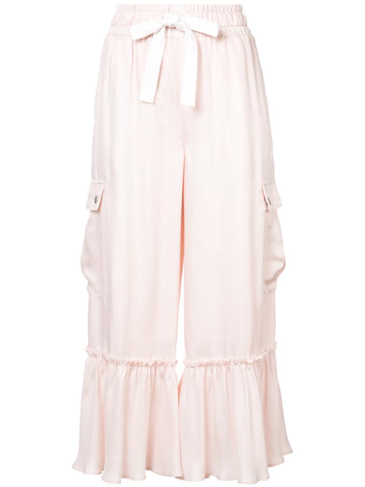 Cinq A Sept Cropped Ruffle Trim Trousers - Pink & Purple