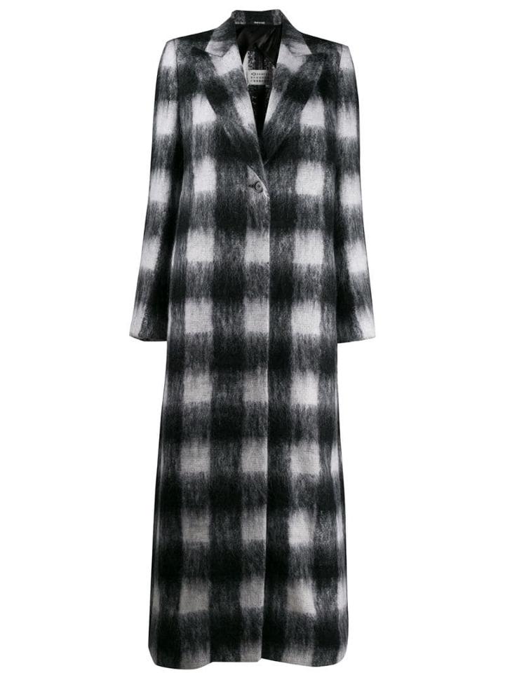 Maison Margiela Checked Textured Long Coat - Black