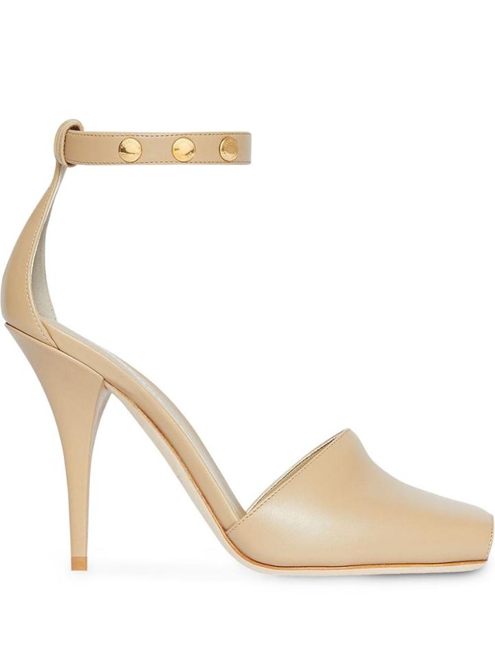 Burberry Triple Stud Leather Peep-toe Sandals - Brown