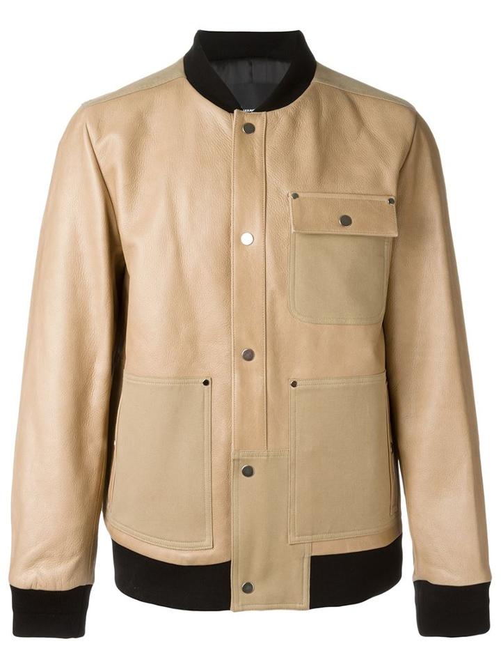 T By Alexander Wang Combo Bomber Jacket, Men's, Size: M, Nude/neutrals, Calf Leather/cotton/viscose/spandex/elastane