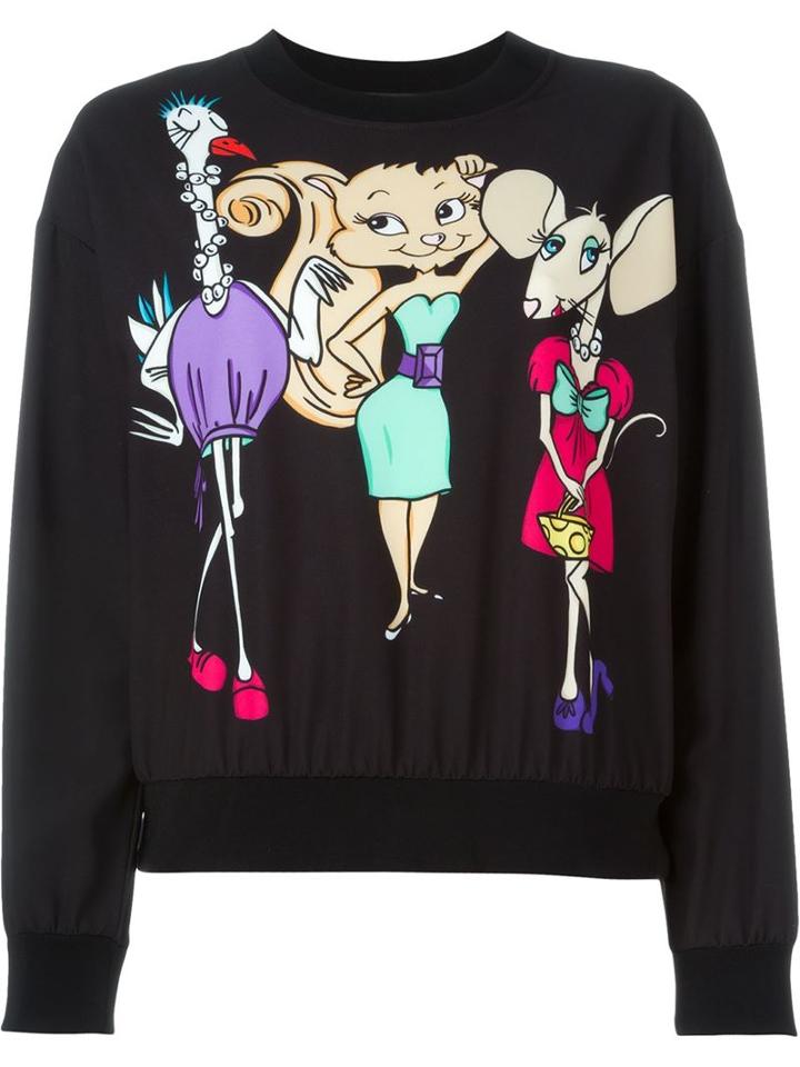 Boutique Moschino Cartoon Print Sweatshirt, Women's, Size: 48, Black, Polyester/spandex/elastane