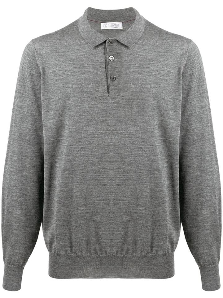 Brunello Cucinelli Long Sleeve Polo Sweater - Grey