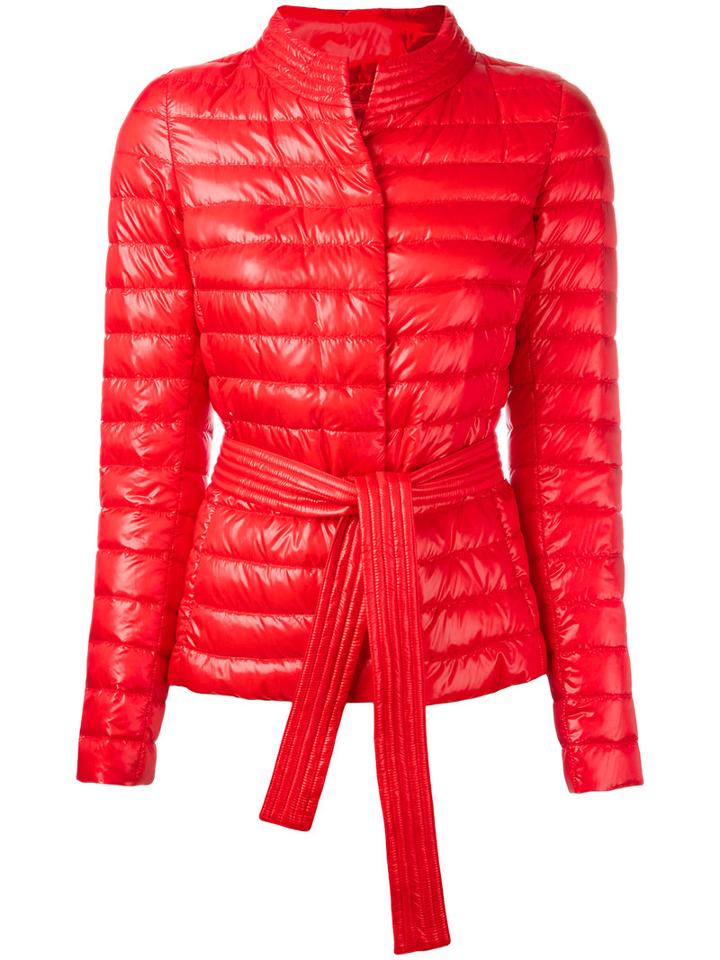 Herno Belted Puffer Jacket, Women's, Size: 46, Red, Cotton/feather Down/polyamide/acetate