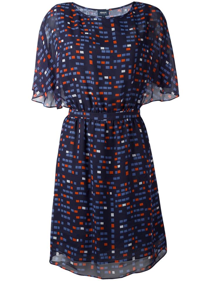 Armani Jeans Printed Flowy Dress, Women's, Size: 40, Blue, Polyester