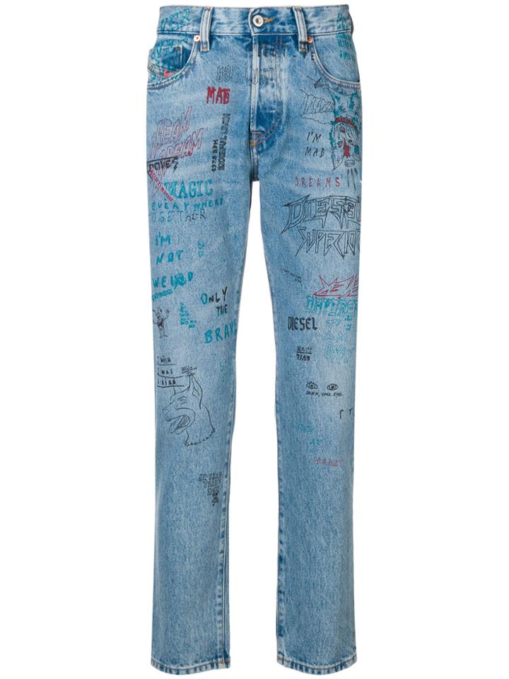 Diesel Doodle Print Jeans - Blue