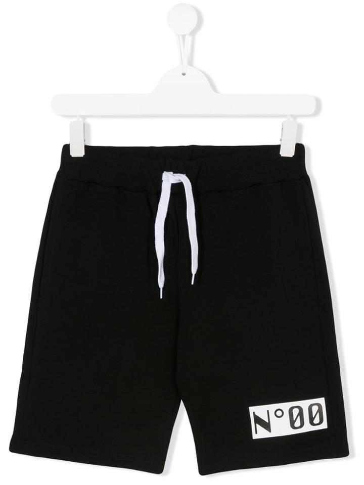 Numero00 Kids Teen Logo Print Track Shorts - Black