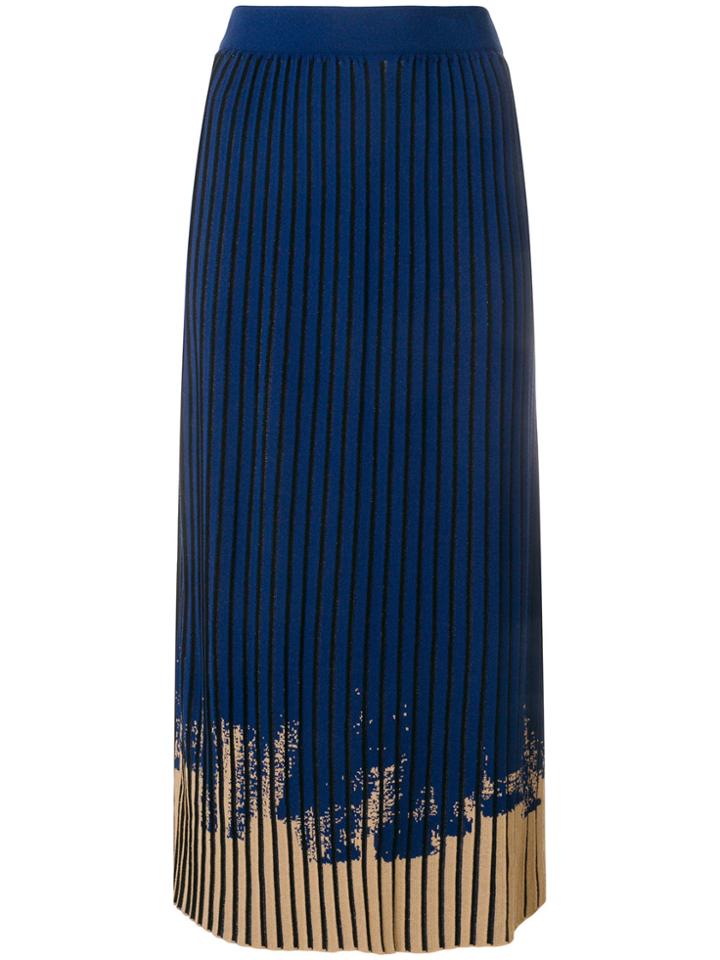Rokh Brush Painted Detail Pleated Skirt - Blue