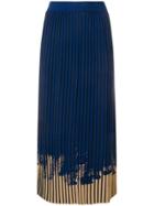 Rokh Brush Painted Detail Pleated Skirt - Blue