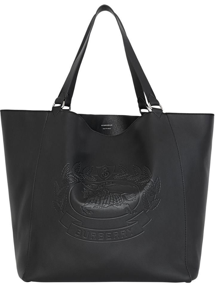 Burberry Large Embossed Crest Bonded Leather Tote - Black