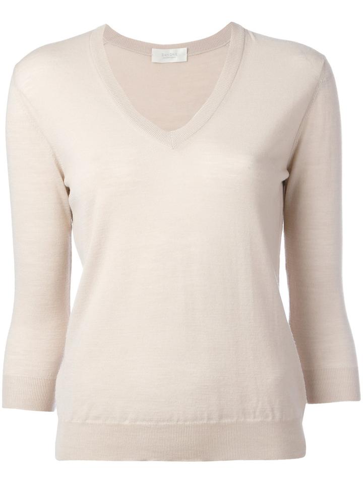 Zanone V Neck Sweatshirt, Women's, Size: 46, Nude/neutrals, Virgin Wool