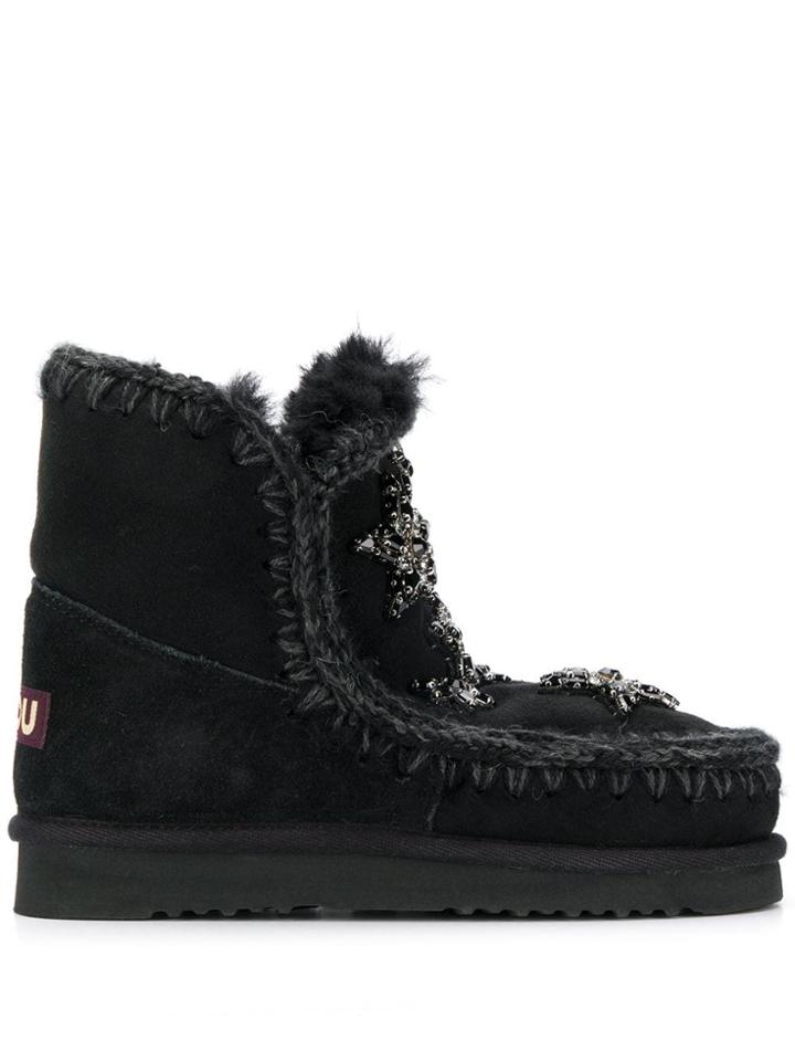 Mou Crystal-embellished Snow Boots - Black