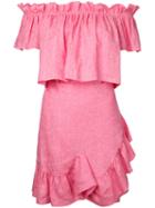 Goen.j Ruffle Panel Bardot Dress, Women's, Size: Medium, Pink/purple, Linen/flax