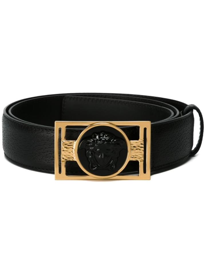 Versace Medusa Plaque Belt, Men's, Size: 95, Black, Leather/metal