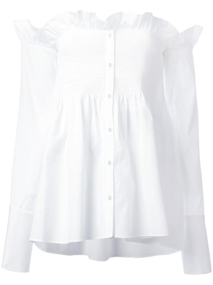 Victoria Victoria Beckham Frill Trim Off-shoulder Shirt, Women's, Size: 10, White, Silk/cotton