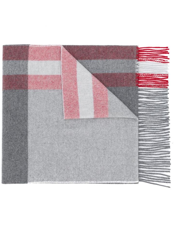 Bally Fringed Check Scarf - Grey