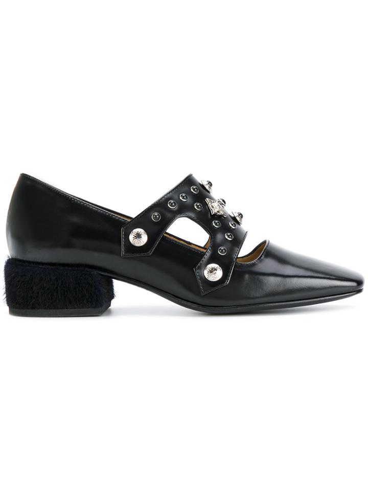 Toga Pulla Fur Heel Loafers - Black