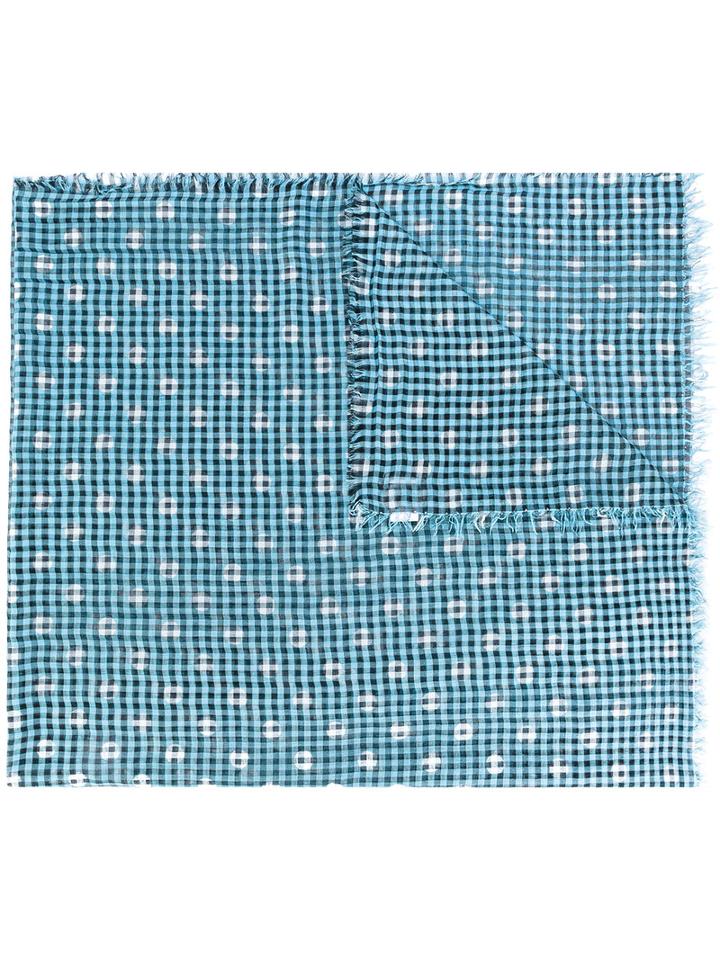 Faliero Sarti - Checked Polka-dot Scarf - Women - Silk/cotton/modal - One Size, Blue, Silk/cotton/modal