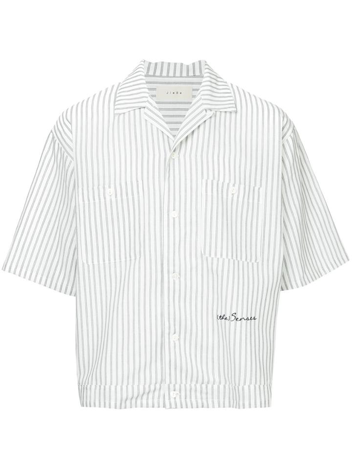 Jieda Striped Open Collar Shirt - White