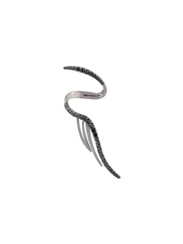 Cristina Ortiz Open Ring, Women's, Metallic, Black Rhodium Plated White Gold/black Diamond