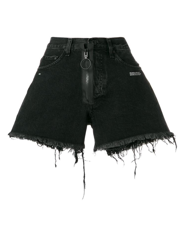 Off-white Frayed Denim Shorts - Black
