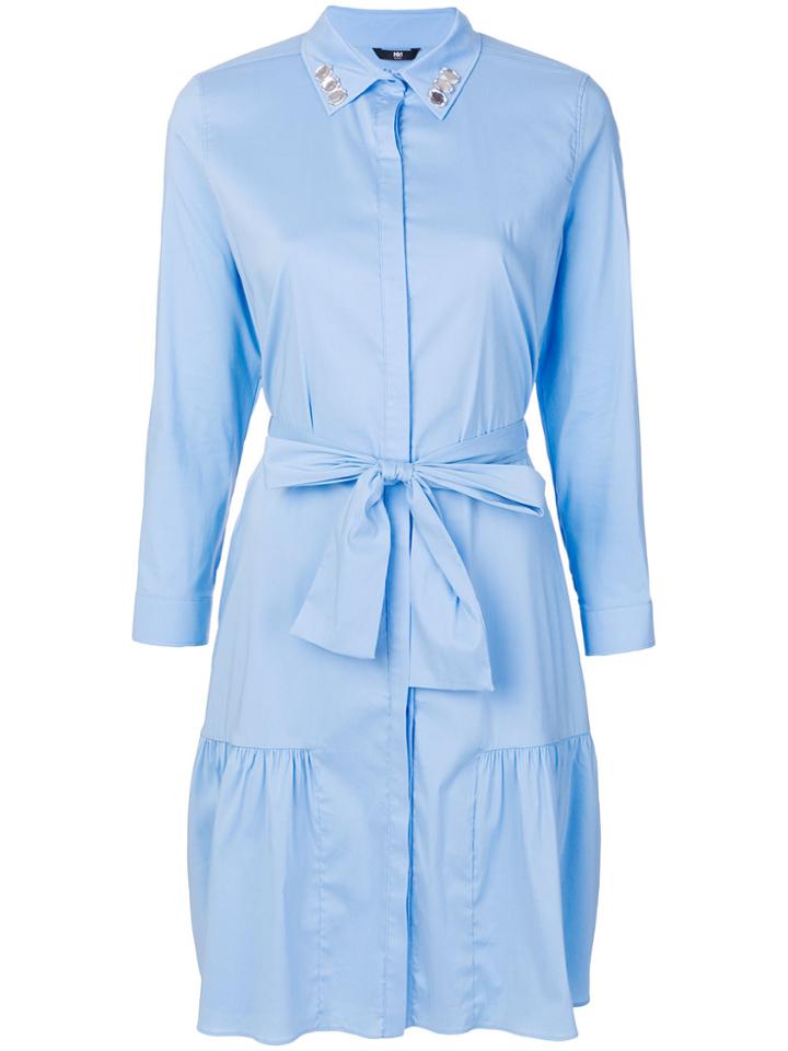 Max & Moi Tie Waist Shirt Dress - Blue