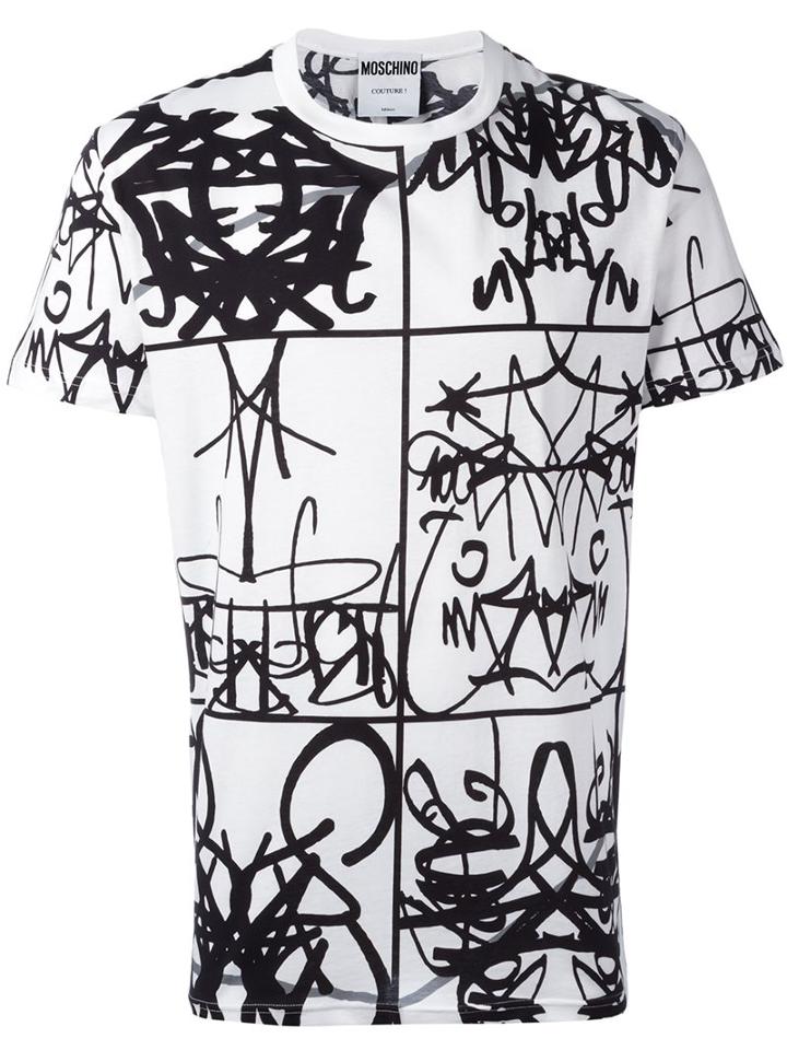 Moschino Graffiti Print T-shirt, Men's, Size: 46, White, Cotton