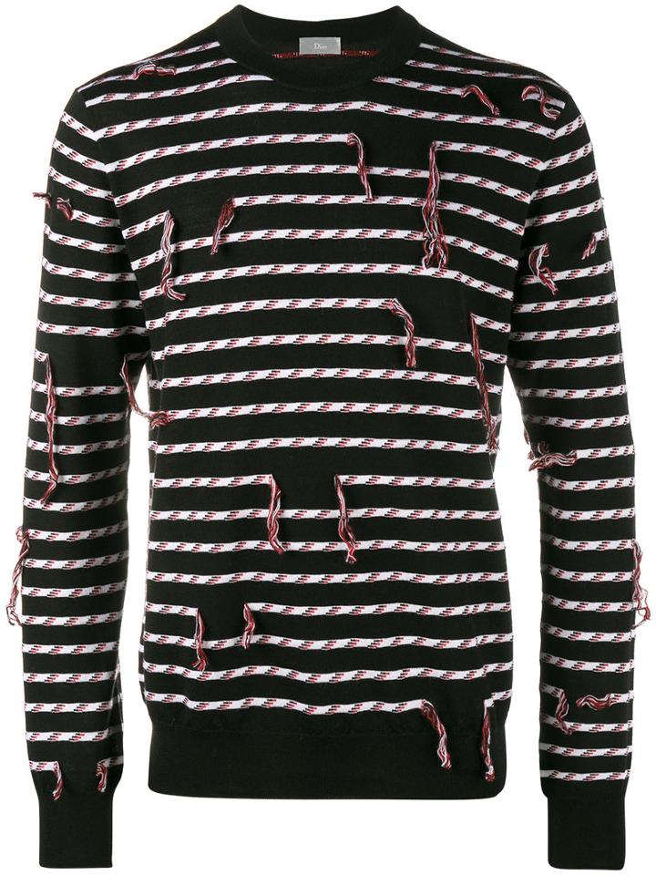 Dior Homme Frayed Stripe Sweater, Men's, Size: Small, Black, Virgin Wool