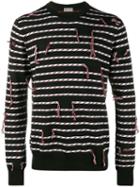Dior Homme Frayed Stripe Sweater, Men's, Size: Small, Black, Virgin Wool