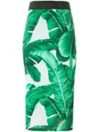 Dolce & Gabbana Banana Leaf Print Skirt, Women's, Size: 38, Green, Silk/spandex/elastane/nylon