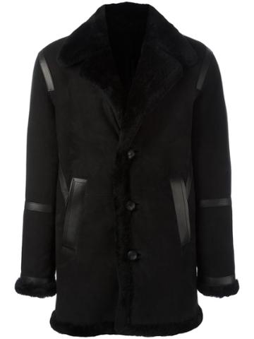 Neil Barrett Leather Coat, Men's, Size: Large, Black, Lamb Skin/lamb Fur
